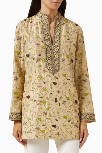 Tory Floral-embroidered Tunic in Silk