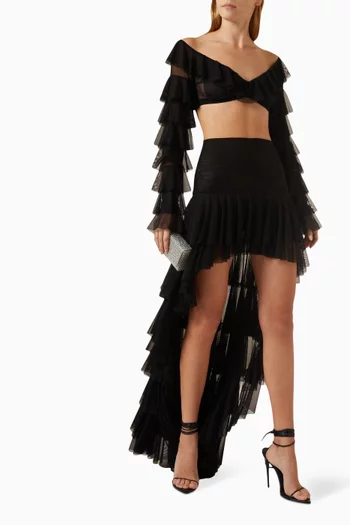 Ruffled Asymmetric Skirt in Mesh
