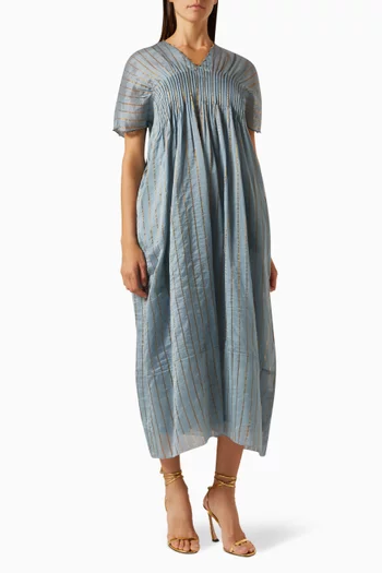 Pin-tuck Midi Dress in Zari Silk
