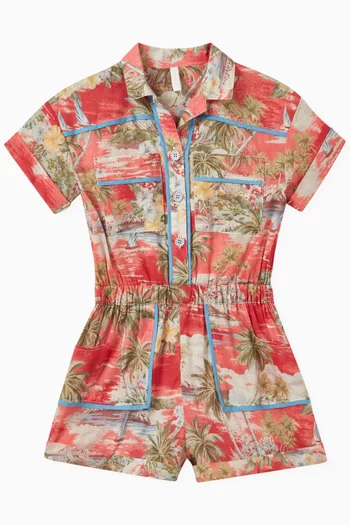 Alight Palm-print Playsuit in Cotton