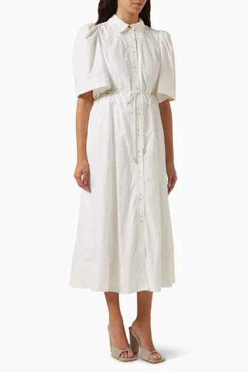 Pivotal Tie-front Midi Dress in Cotton