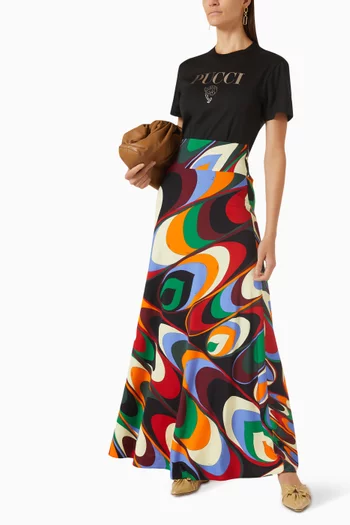 Onde-Print Maxi Skirt in Satin Jersey