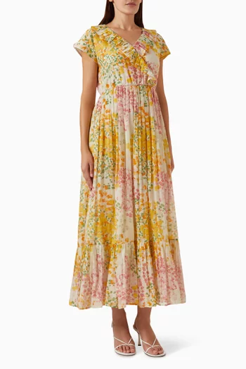 فستان لاريسا طويل بنقشة زهور حرير قطن