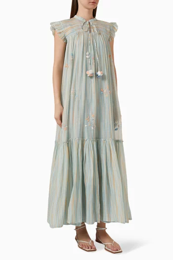 Sophia Embroidered Maxi Dress in Cotton-silk