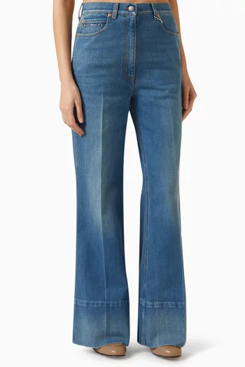 Flare Pants with Gucci Label in Denim