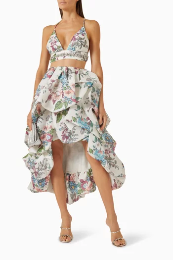 Matchmaker Draped Midi Skirt in Silk-linen Organza