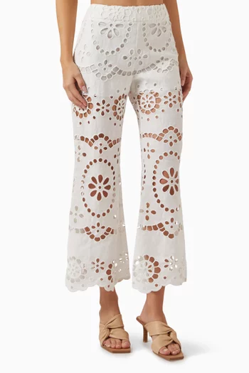 Lexi Broderie Anglaise Flared Pants in Cotton