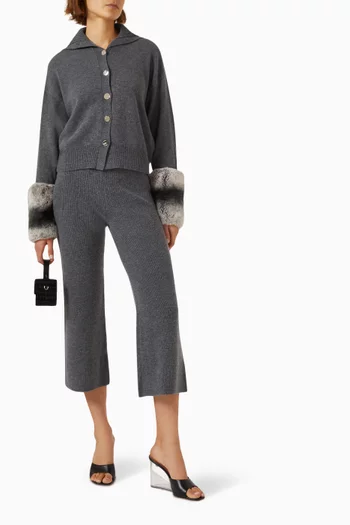 Button-down Cardigan with Chinchilla Cuffs in  Wool-cashmere Knit