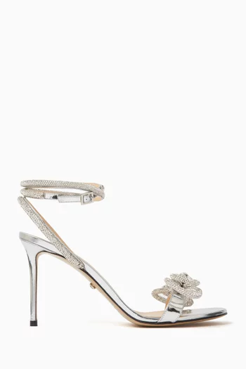 Double Bow 95 Sandals in Metallic Leather
