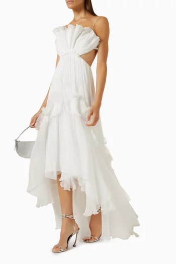 Azora Ruffle Maxi Dress in Silk Mousseline