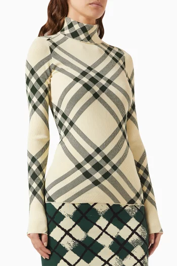 Check High-neck Sweater in Viscose-knit