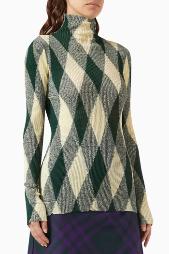 Check High-neck Sweater in Viscose-knit