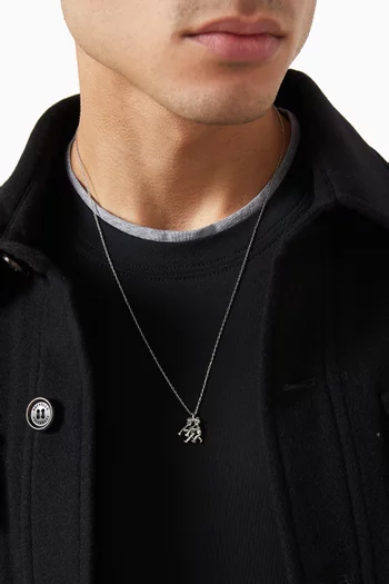 Gemini Zodiac Pendant Necklace in Silver-tone Brass