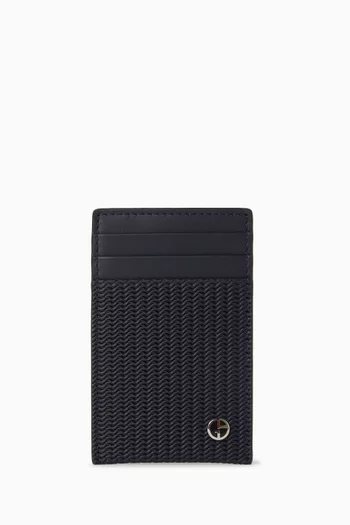 حافظة بطاقات بمشبك نقود ورقية وشعار الماركة جلد