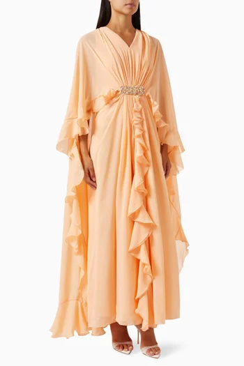 Pleated Cape Dress in Georgette