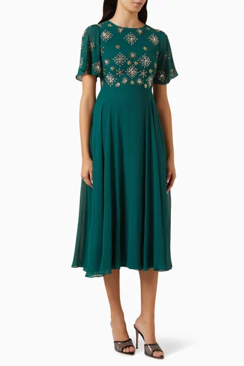 Sequin Embellished Bodice Midi Dress