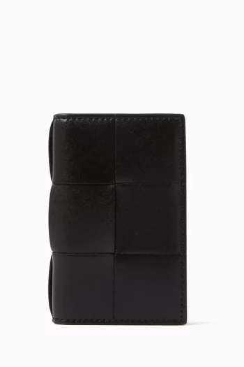 Cassette Flap Card Case in Intrecciato Leather