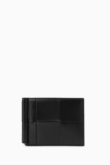 Cassette Bill Clip Wallet in Intreccio Leather