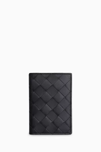 Flap Card Case in Intrecciato Leather
