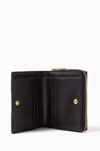 Small Cassette Bi-fold Zip Wallet in Intreccio Leather