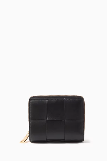 Small Cassette Bi-fold Zip Wallet in Intreccio Leather