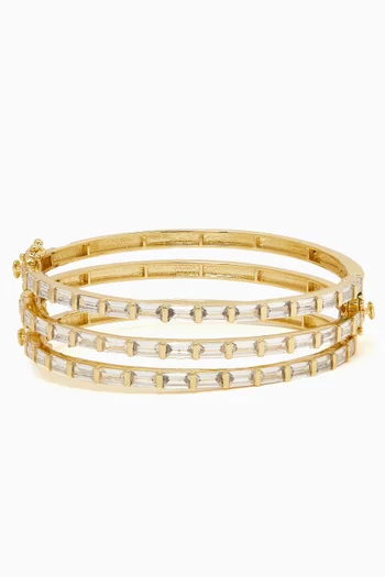 Baguette CZ Bangle in 14kt Gold-plated Brass, Set of 3