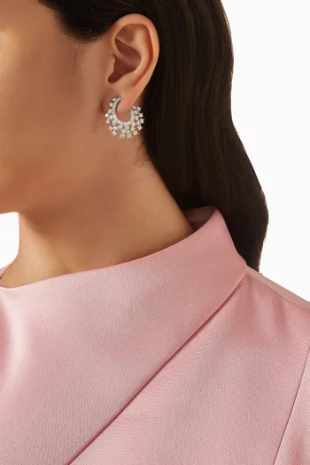 Round Burst Earrings in Rhodium-plated Brass