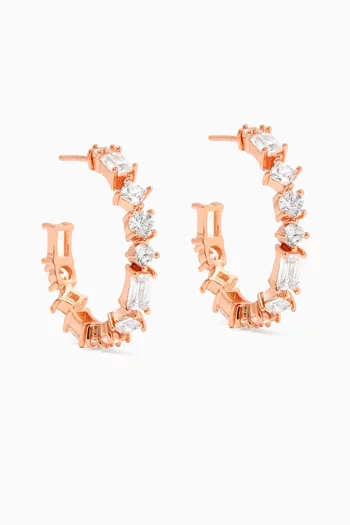 CZ Hoop Earrings in Rhodium-plated Brass