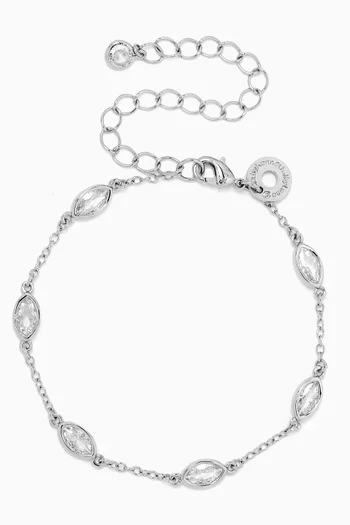 Marquis CZ Station Delicate Chain Bracelet in Rhodium-plated Brass