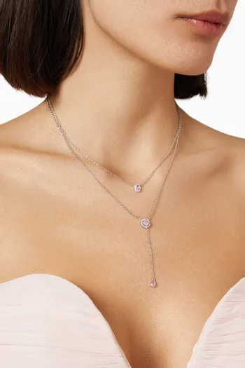 CZ Double Y Necklace in Rhodium-plated Brass