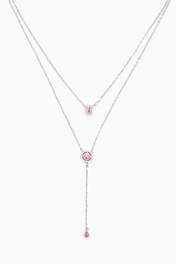CZ Double Y Necklace in Rhodium-plated Brass