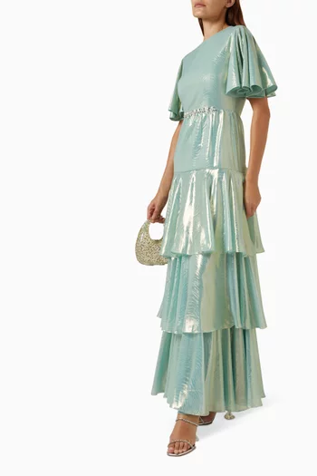 Tiered Maxi Dress in Metallic-organza