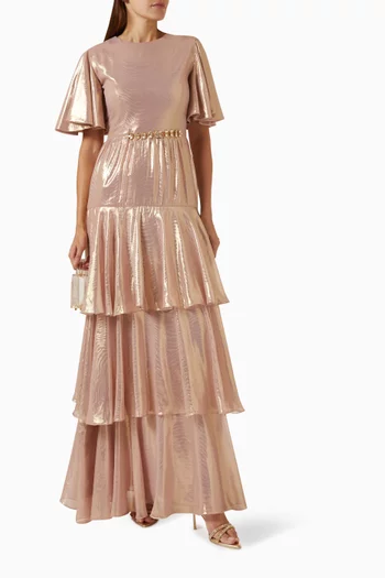 Tiered Maxi Dress in Metallic-organza