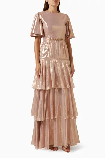 Tiered Maxi Dress in Metallic-organza
