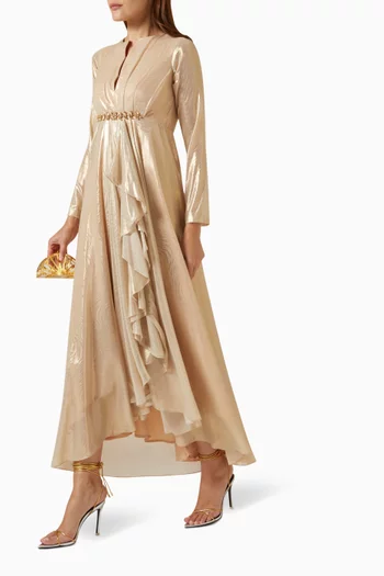 Ruffled Maxi Dress in Metallic-organza