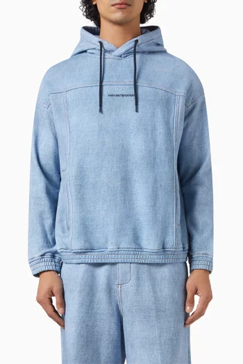 Denim-print Hooded Sweatshirt in Jersey