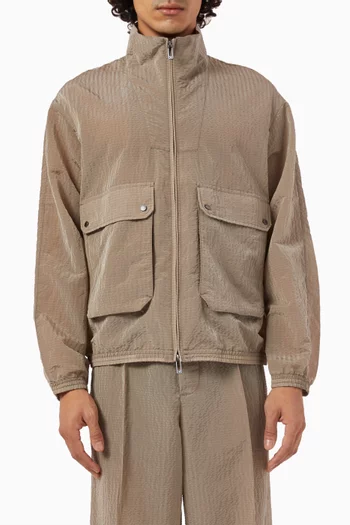 Front Pocket Jacket in Lightweight Nylon Seersucker
