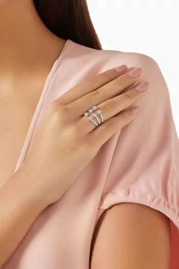 Flower Shaped Stones Open Ring in Sterling Silver