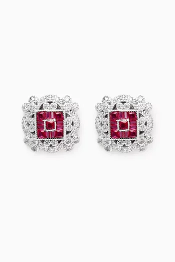 World of Colors Ruby Stone Stud Earrings in Sterling Silver