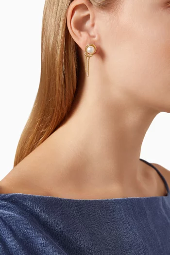 أقراط بتصميم سلسلة بعقدة مزينة باللؤلؤ نحاس مطلي بلون ذهبي