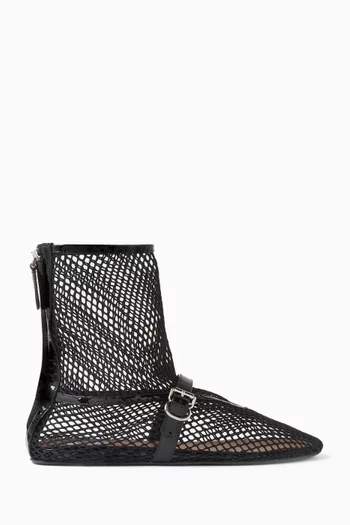 High Fishnet Ballet Flats in Mesh & Patent Leather