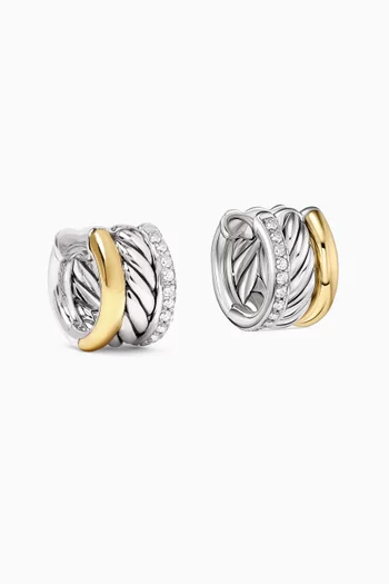 DY Mercer™ Diamond Huggie Earrings in Sterling Silver & 18kt Gold