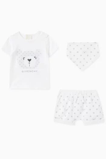 Teddy Bear Print T-shirt and Shorts Set in Cotton