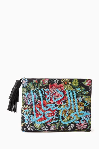 Floral Embellished Pouch Clutch in Canvas