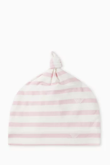 Striped Logo Beanie Hat in Cotton