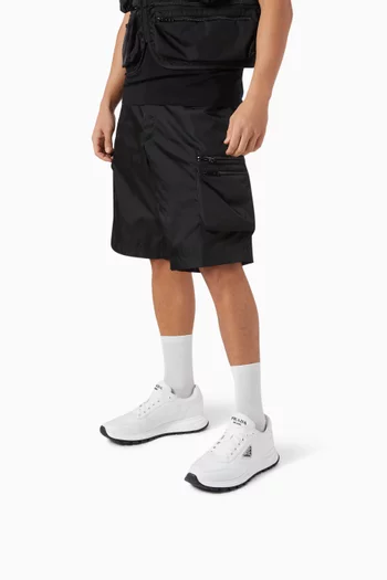Re-Nylon Logo Sneakers in Leather