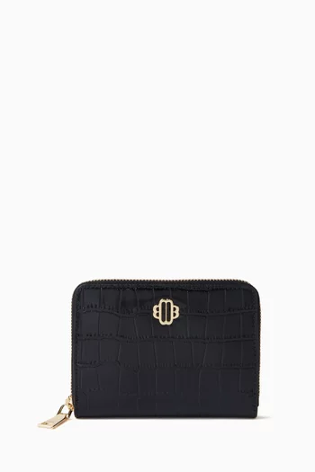 Zip Wallet in Croc-embossed Leather