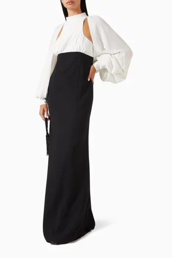 Balloon-sleeve Cut-out Gown in Crepe