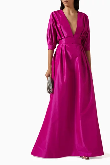 فستان سهرة بفتحة رقبة شكل V تفتا