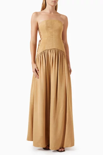 Vento Lace Up Maxi Dress in Textured Ottoman